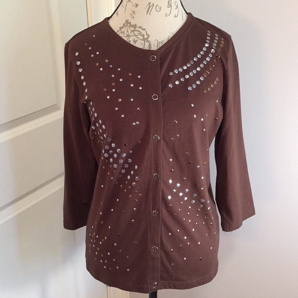 ONQUE CASUALS nwot Brown Studded Cardigan XL